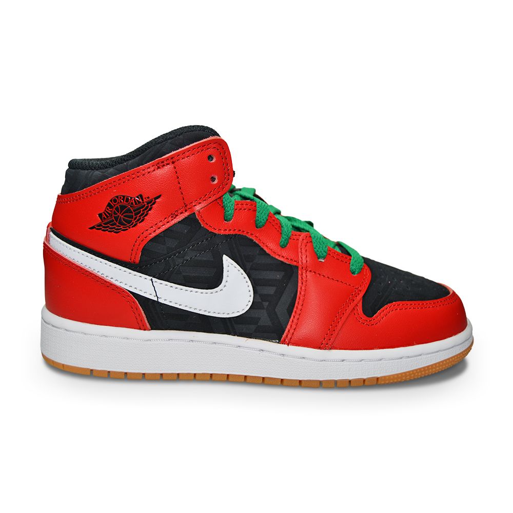 Juniors Nike Air Jordan 1 Mid SE - DQ8418 006 - Black Fire Red White Malachite