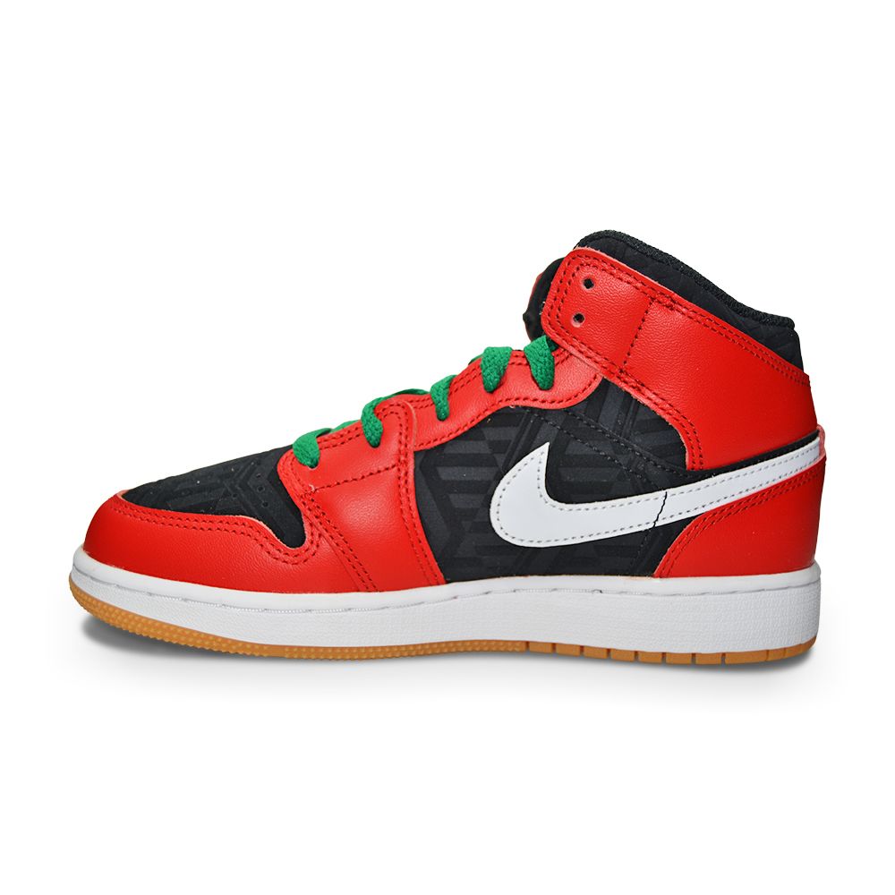 Juniors Nike Air Jordan 1 Mid SE - DQ8418 006 - Black Fire Red White Malachite