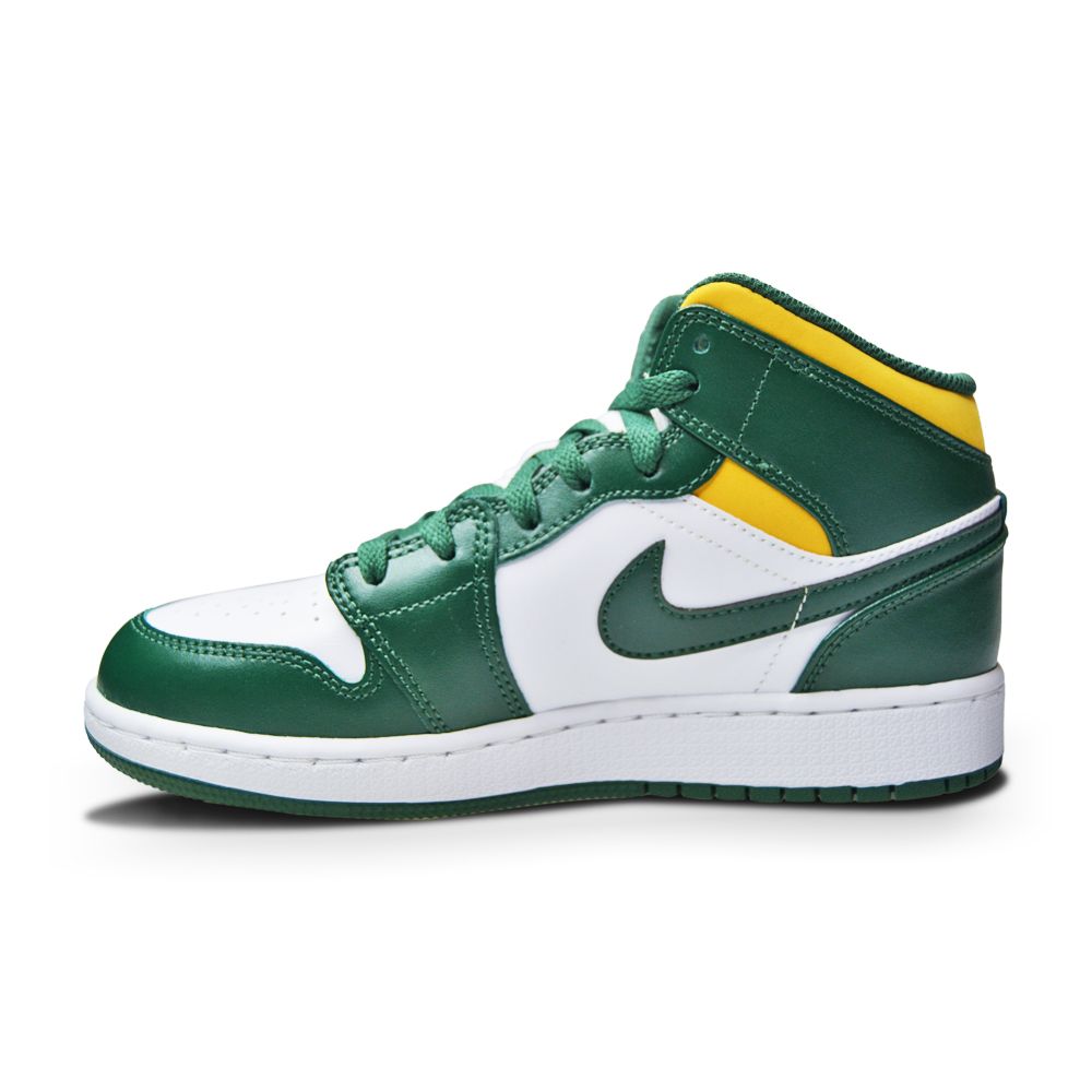 Juniors Nike Air Jordan 1 Mid - 554725 371 - Nobel Green Pollen White-juniors-Nike-Nike Air Jordan 1 Mid-sneakers Foot World