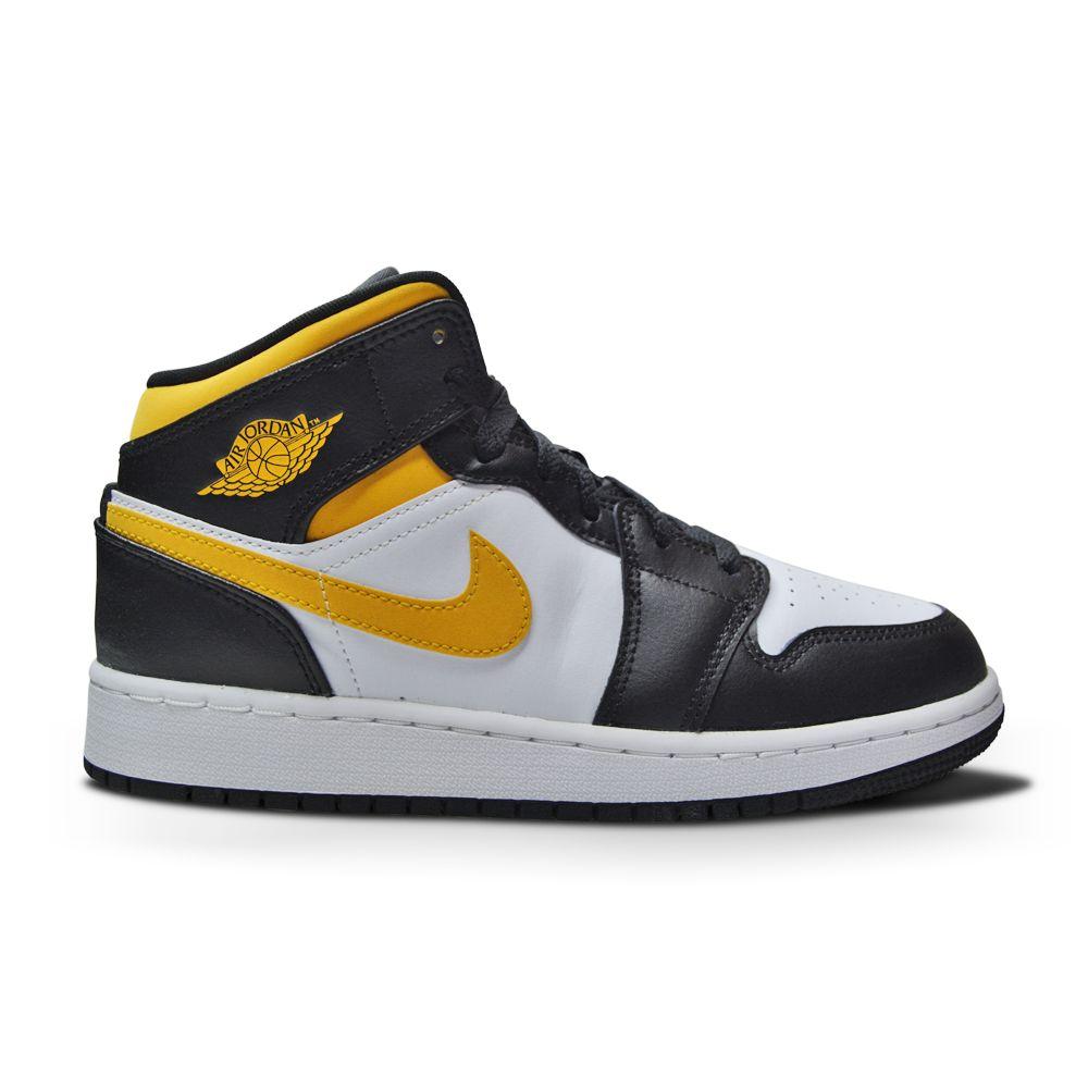 Juniors Nike Air Jordan 1 Mid (GS) - 554725 177 - White Pollen Black-Brands50, Jordan *Rare*, Jordan 1, Junior Footwear, Kids, Nike Junior Footwear-Foot World UK