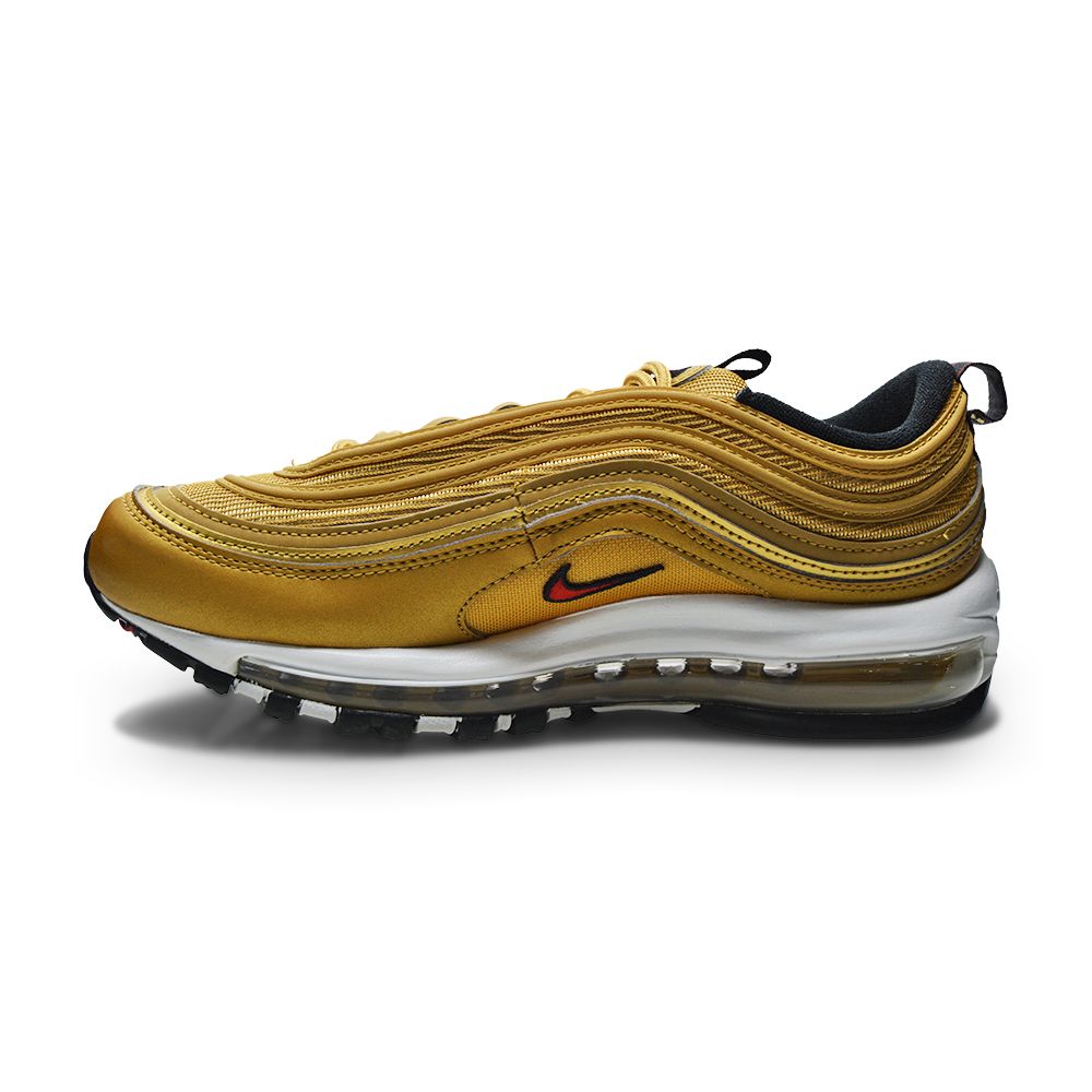 Womens Nike Air Max 97 OG Metallic Gold Varsity Red Foot World