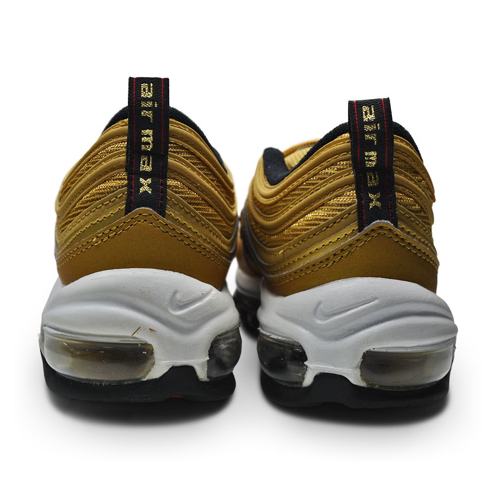 Womens Nike Air Max 97 OG Metallic Gold Varsity Red Foot World