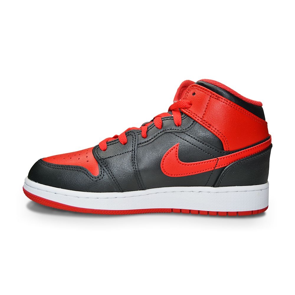 Juniors Nike Air Jordan 1 Mid 'Alternate Bred' (GS) DQ8423 060 Black Fire Red