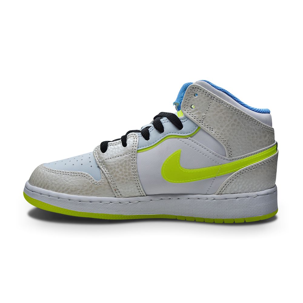 Juniors Nike Air Jordan 1 Mid SE - DV1314 017 - Platinum Tint Volt Blue Tint