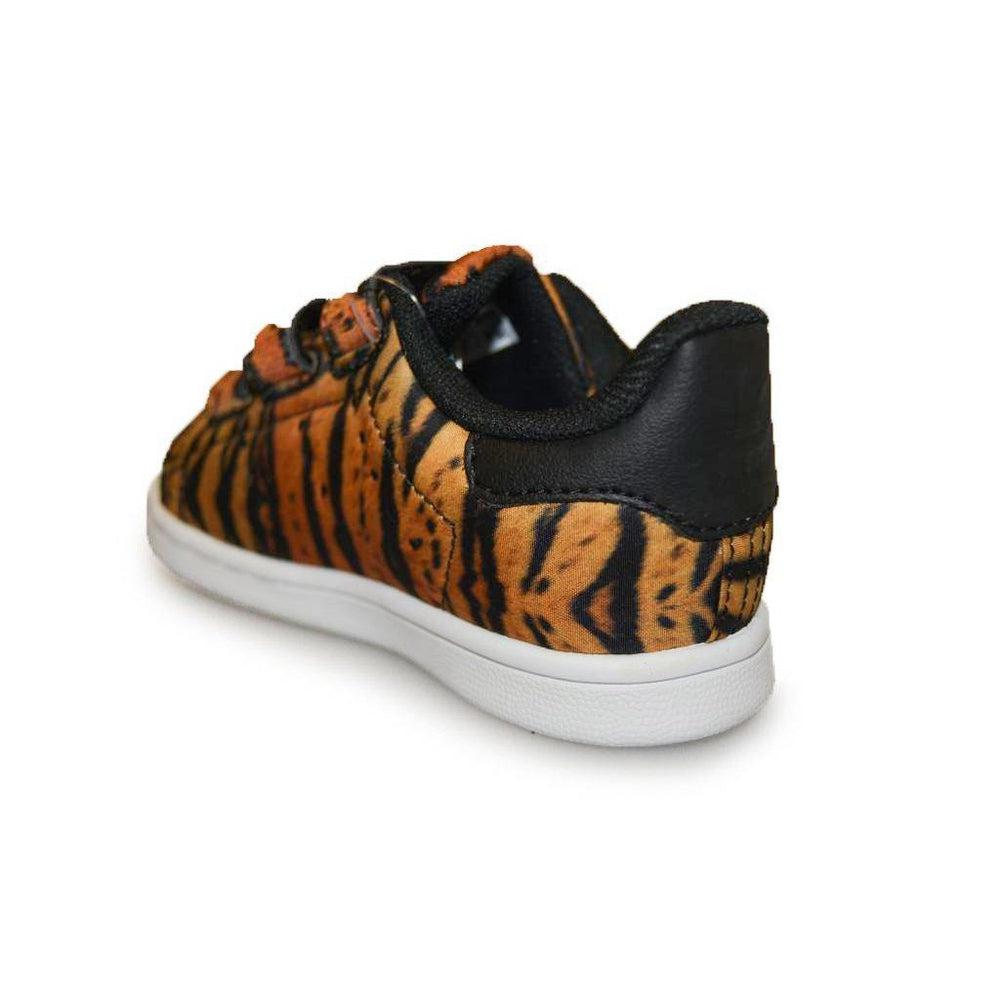 Kids Adidas Stan Smith CF C AQ2971 Orange Black Tiger Print Trainers