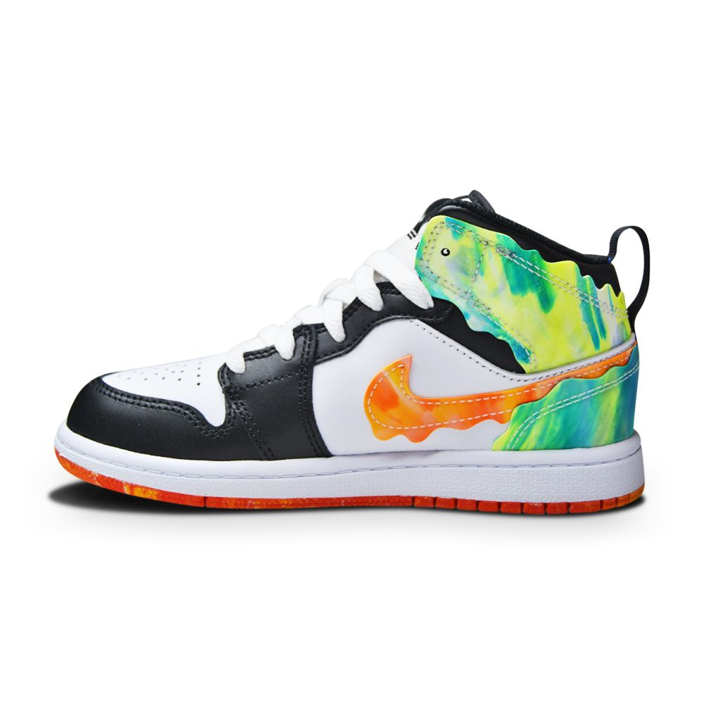 Kids Nike Air Jordan 1 Mid SE "Wavy" (PS) - DJ6562 038 - Black White Team Orange-kids-Nike-sneakers Foot World