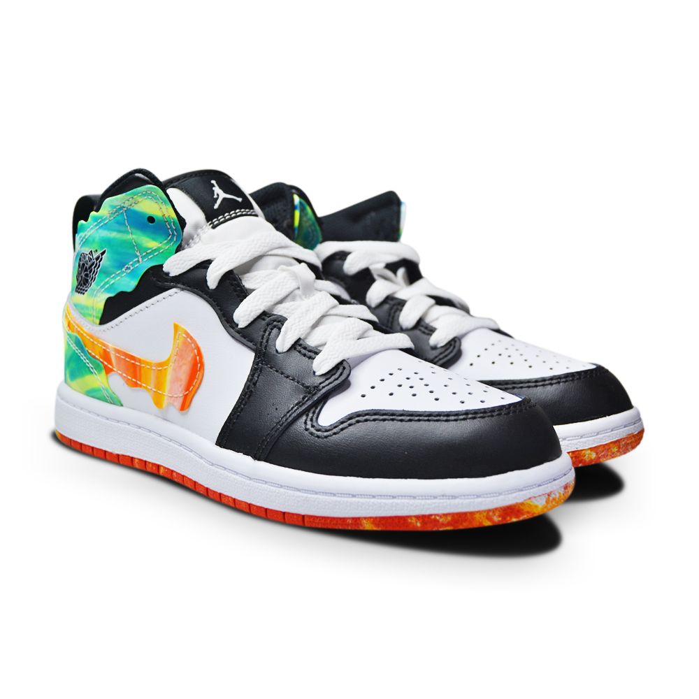 Kids Nike Air Jordan 1 Mid SE "Wavy" (PS) - DJ6562 038 - Black White Team Orange-kids-Nike-sneakers Foot World