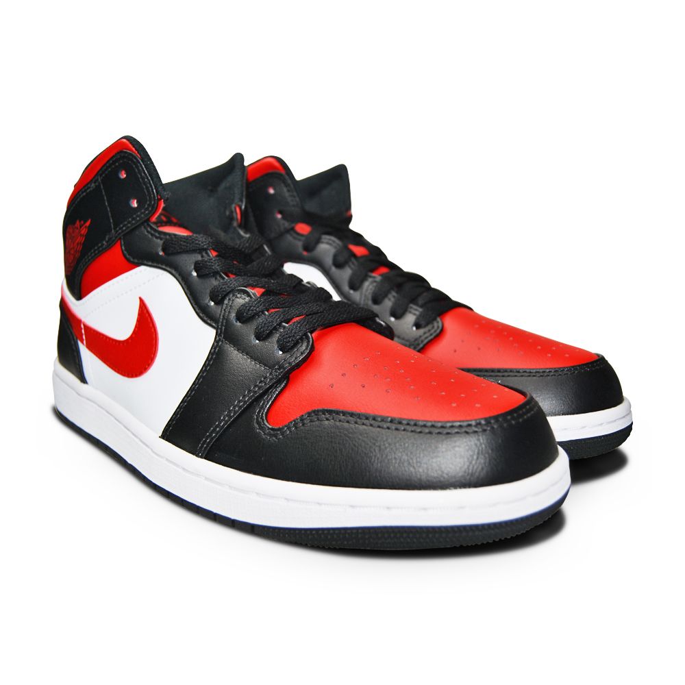 Mens Nike Air Jordan 1 Mid - 554724 079 - Black Fire Red White-Mens-Nike-Nike Air Jordan 1 Mid-sneakers Foot World