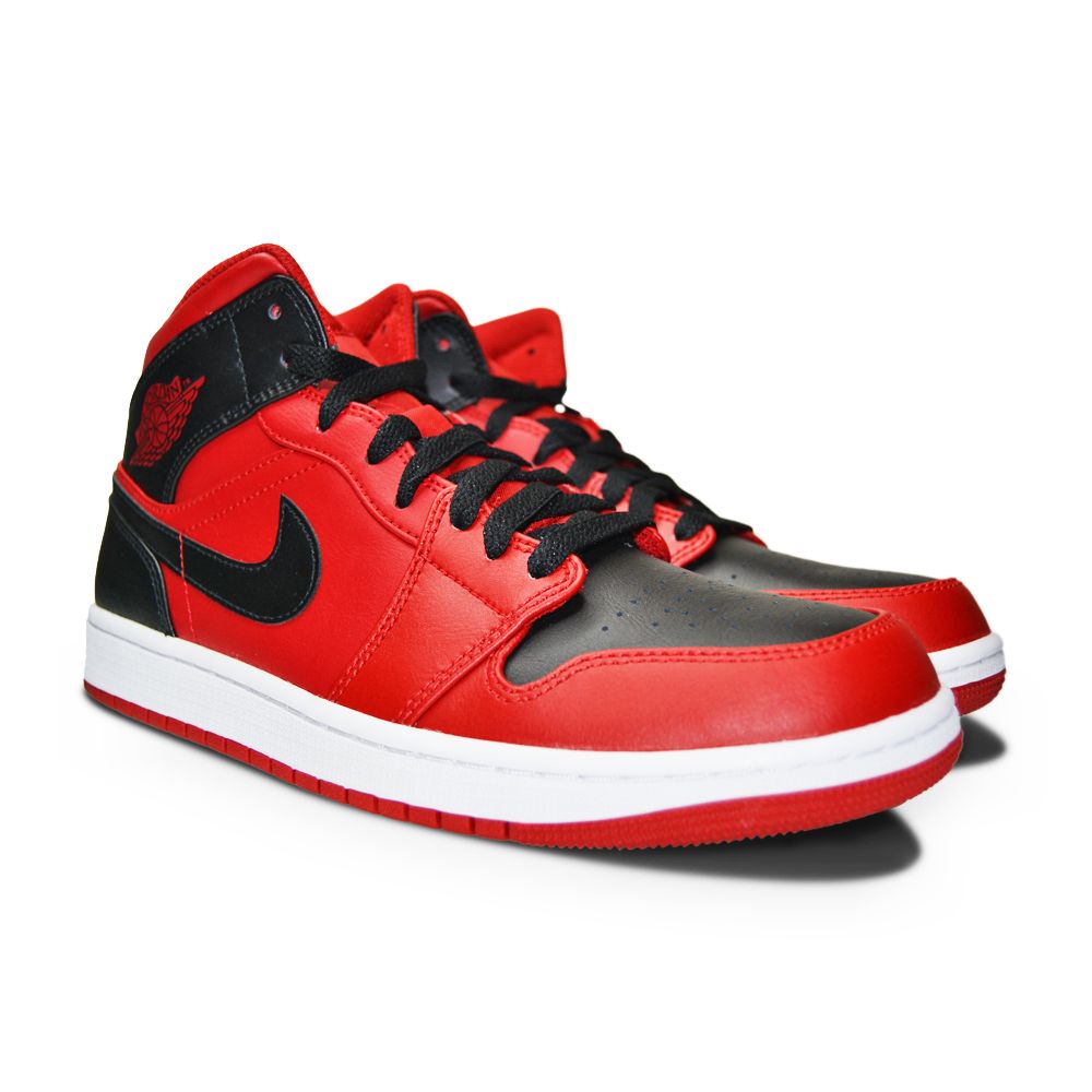 Mens Nike Air Jordan 1 Mid - 554724 660 - Gym Red Black White – Foot World