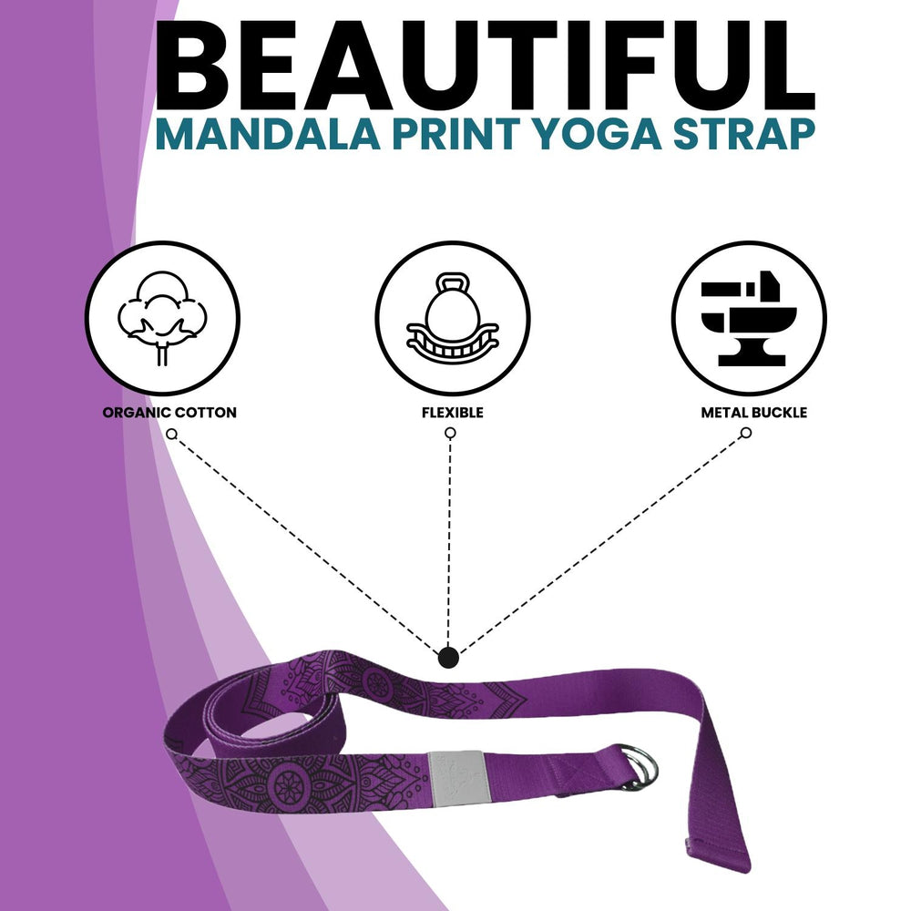 Yoga Strap-YOGA STRETCH BELTS QUALITY:- Our Yoga stretch belt is thicker (2mm) and a premium organic cotton. Durability enhanced and more hard-wearing than similar products. Designed for studio quality to withstand use commercially or at home. ECOLOGICAL - eco-friendly materials used with lead less than 90ppm, free of 6p (BBP, DBP, DEHP, DIDP, DNHP, DINP) DESIGN - 4 colour choices available and 3.8cm x 180 cm perfect size for beginners and professionals. Lotus flower prints with a central yogi i