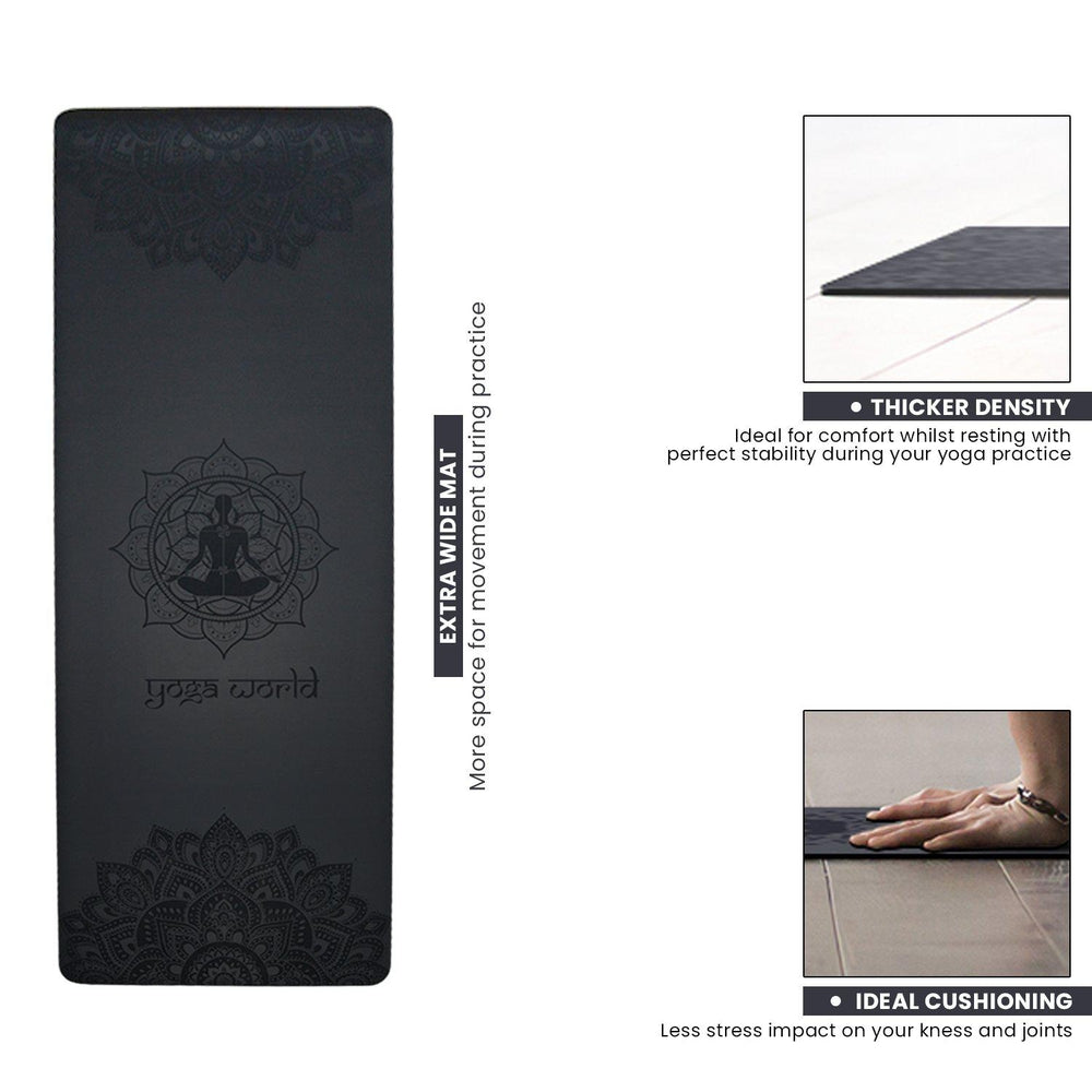 Yoga World Mandala PU Yoga Mat - Non-Slip Surface & Anti-Skid TPE Underside-Yoga Mats-Foot World UK